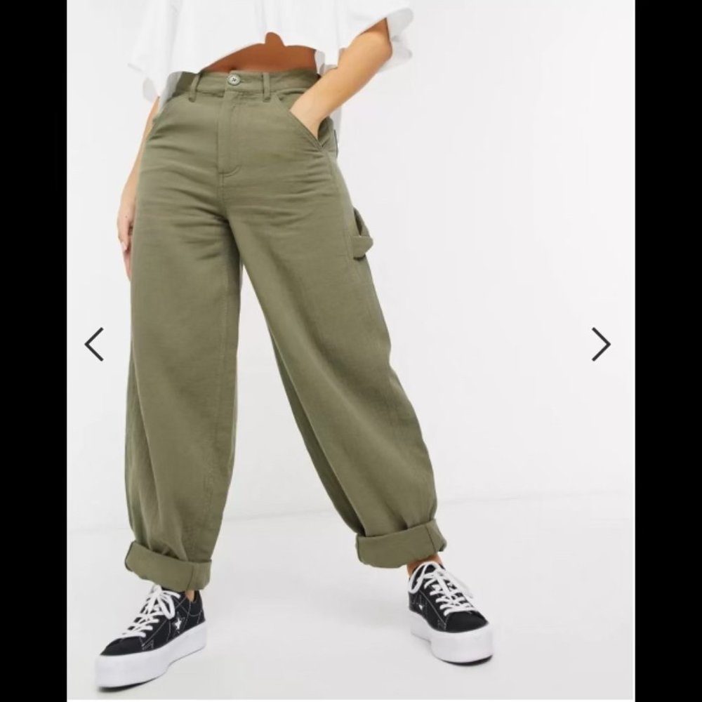 ASOS DESIGN Petite slouchy joggers in khaki cheesecloth